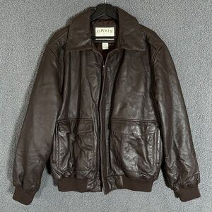 Orvis Leather Full Zip Bomber Jacket - Men's Size M - Brown